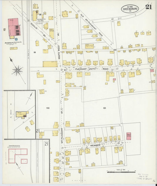 Sanborn Fire Insurance Map from Greensburg, Westmoreland County, Pennsylvania (1903), Sheet #0021 - Historic Sanborn Fire Insurance Map Print, vintage old map wall art, antique decor, genealogy gift, Pennsylvania Pennsylvania map