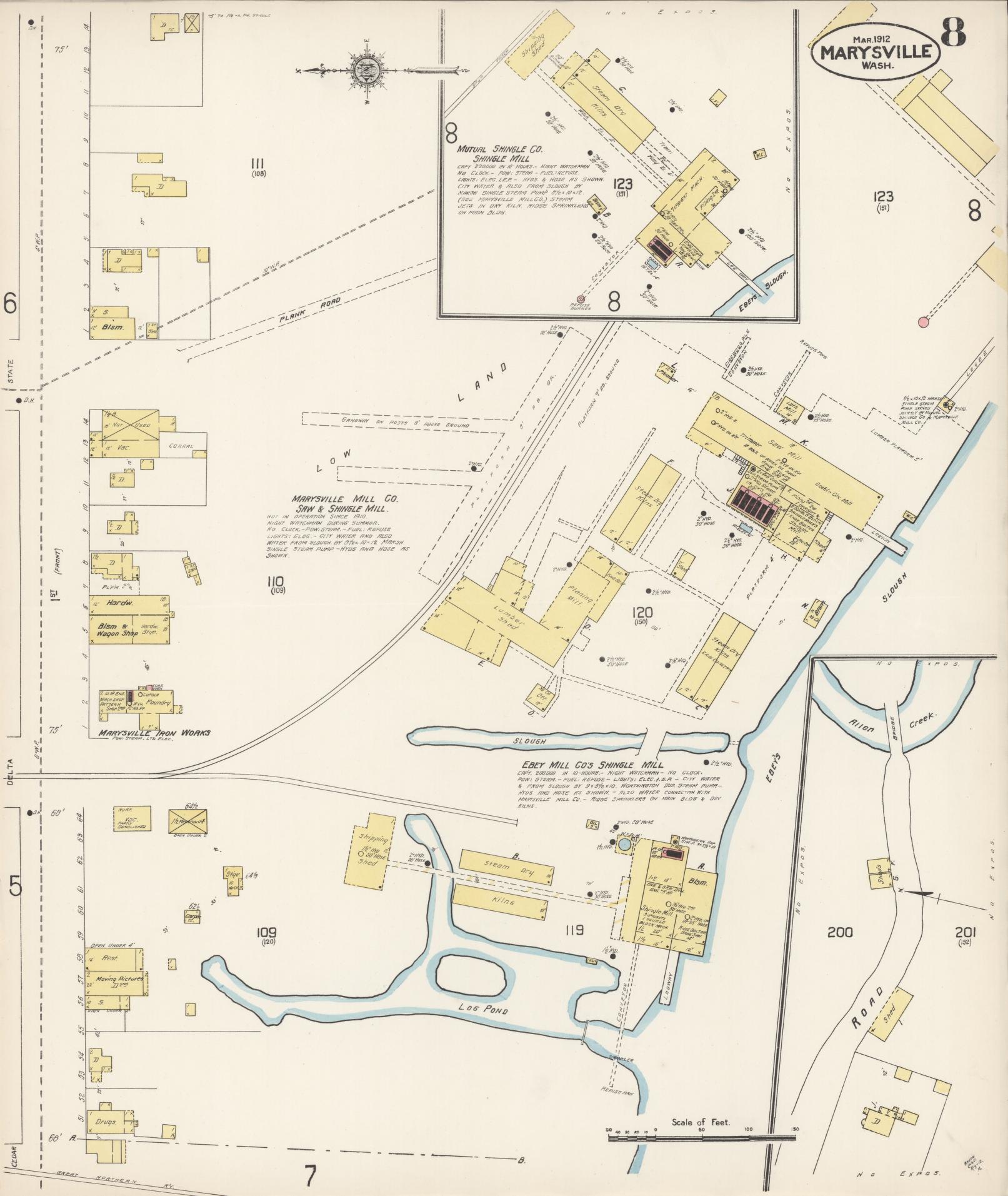 Sanborn Fire Insurance Map from Marysville, Snohomish County, Washington (1912), Sheet #0008 - Complete Map Set gallery image, historic Sanborn map, vintage wall art, Washington Washington