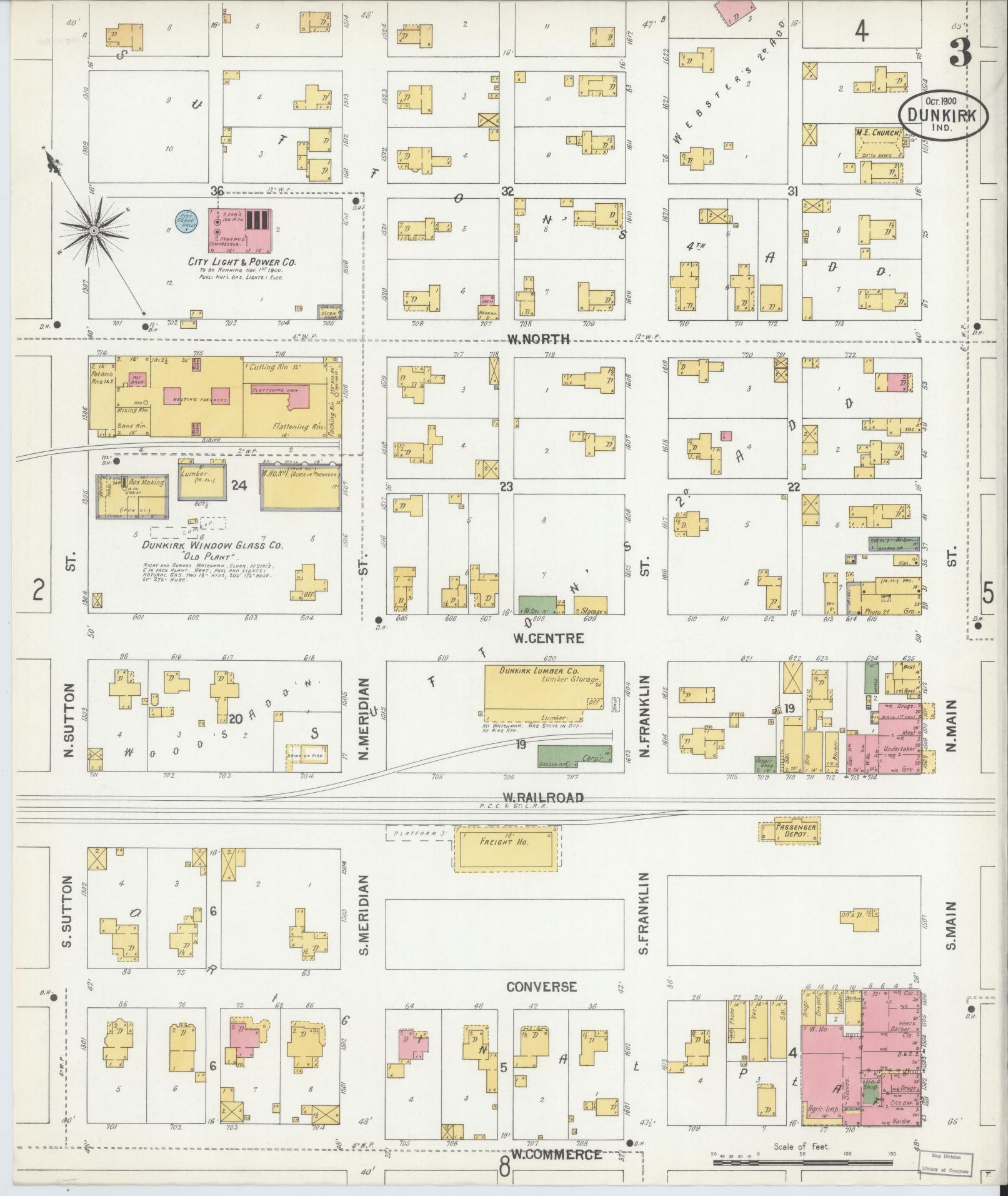 Sanborn Fire Insurance Map from Dunkirk, Jay And Blackford Counties, Indiana (1900), Sheet #0003 - Complete Map Set gallery image, historic Sanborn map, vintage wall art, Indiana Indiana