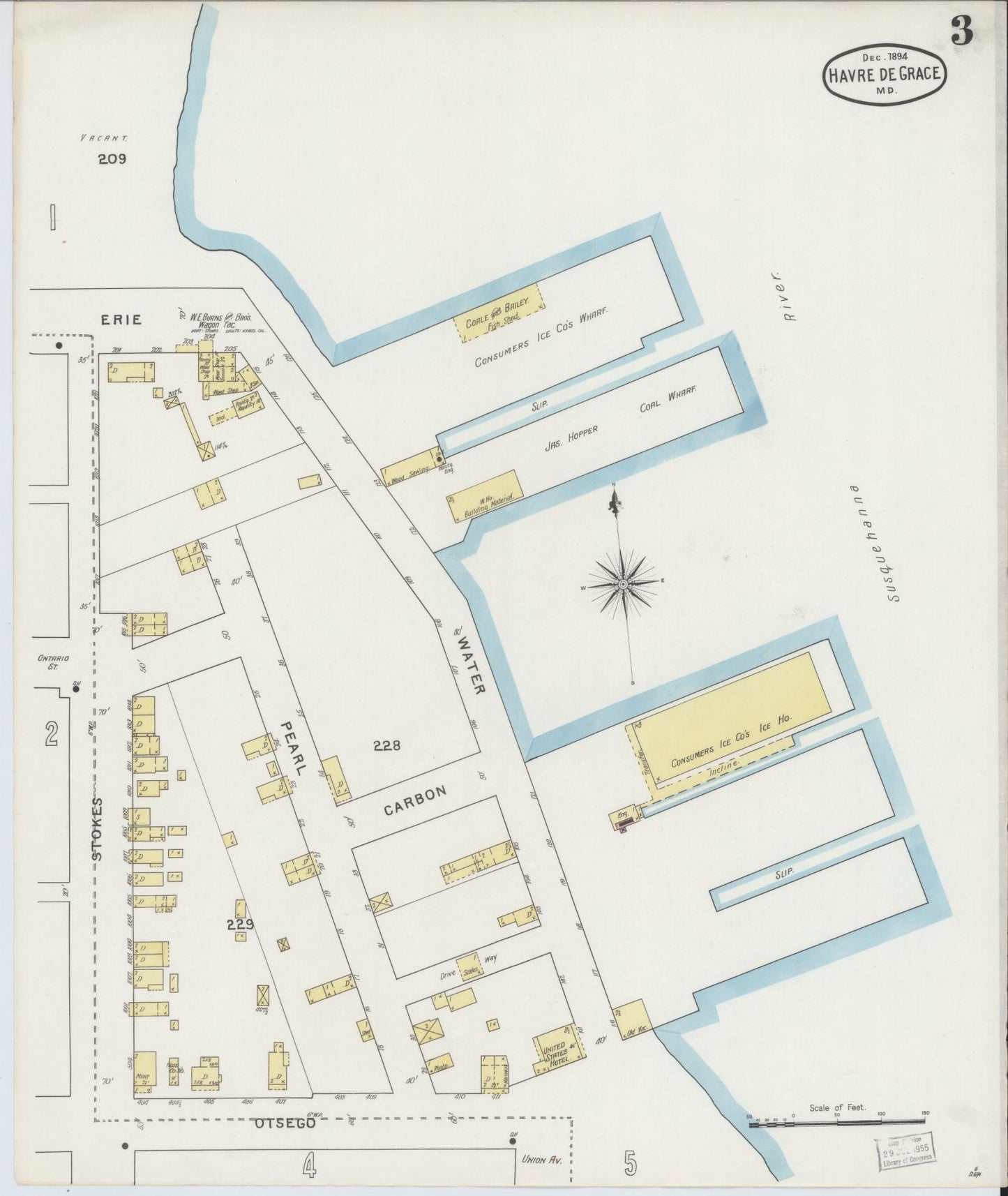 Sanborn Fire Insurance Map from Havre De Grace, Harford County, Maryland (1894), Sheet #0003 - Complete Map Set gallery image, historic Sanborn map, vintage wall art, Maryland Maryland