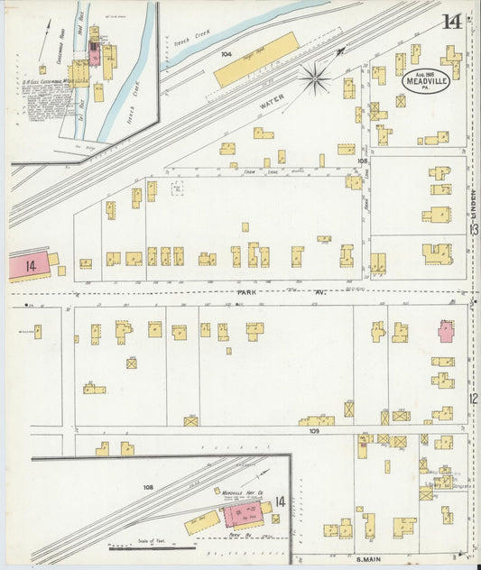 Sanborn Fire Insurance Map from Meadville, Crawford County, Pennsylvania (1905), Sheet #0014 - Historic Sanborn Fire Insurance Map Print, vintage old map wall art, antique decor, genealogy gift, Pennsylvania Pennsylvania map