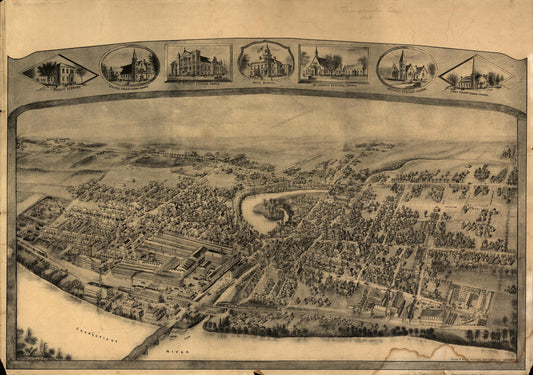 [Bird's-eye view of Thompsonville (now Enfield), Connecticut]. (1908) – Historic Bird’s-Eye View Panorama Print