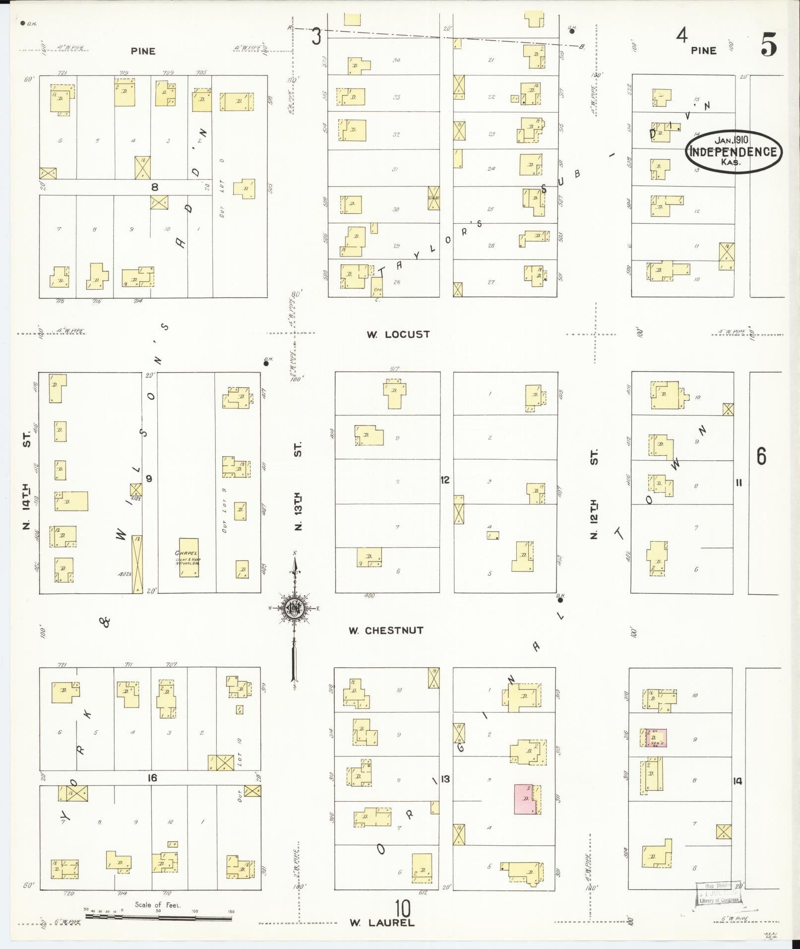 Sanborn Fire Insurance Map from Independence, Montgomery County, Kansas (1910), Sheet #0005 - Historic Sanborn Fire Insurance Map Print, vintage old map wall art, antique decor, genealogy gift, Kansas Kansas map