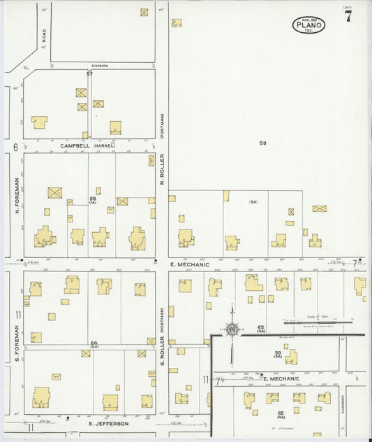Sanborn Fire Insurance Map from Plano, Collin County, Texas (1921), Sheet #0007 - Historic Sanborn Fire Insurance Map Print, vintage old map wall art, antique decor, genealogy gift, Texas Texas map