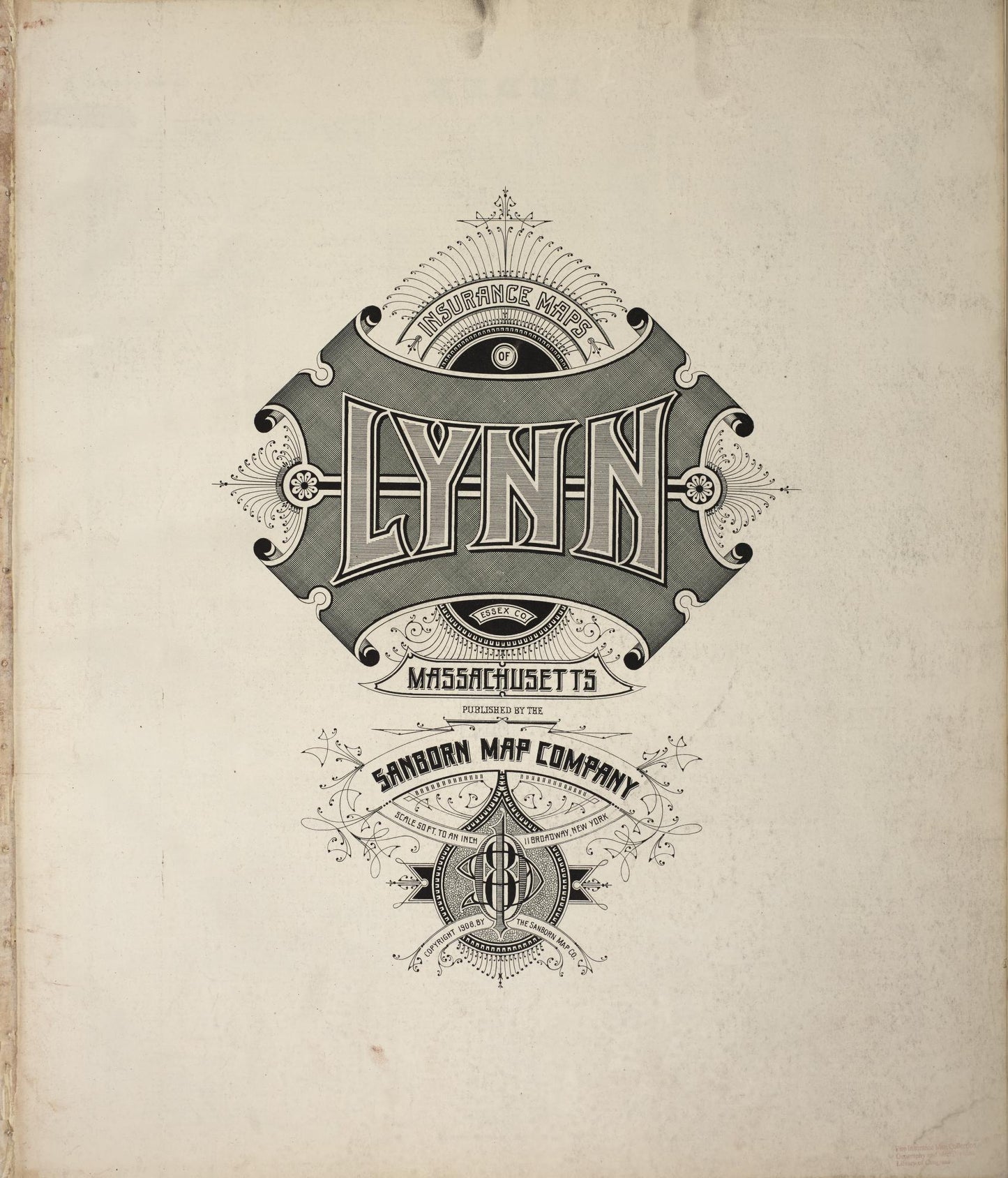 Sanborn Fire Insurance Map from Lynn, Essex County, Massachusetts (1908), Sheet #0001 - Historic Sanborn Fire Insurance Map Print, vintage old map wall art, antique decor, genealogy gift, Massachusetts Massachusetts map