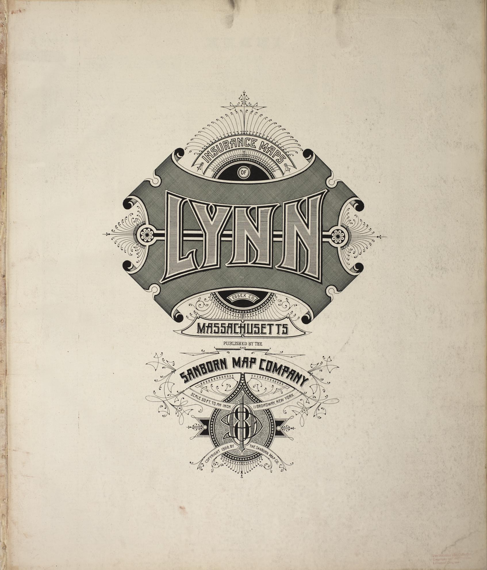 Sanborn Fire Insurance Map from Lynn, Essex County, Massachusetts (1908), Sheet #0001 - Historic Sanborn Fire Insurance Map Print, vintage old map wall art, antique decor, genealogy gift, Massachusetts Massachusetts map