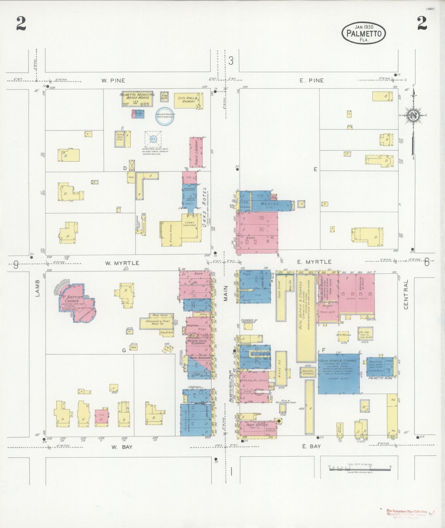 Sanborn Fire Insurance Map from Palmetto, Manatee County, Florida (1930), Sheet #0002 - Historic Sanborn Fire Insurance Map Print, vintage old map wall art, antique decor, genealogy gift, Florida Florida map