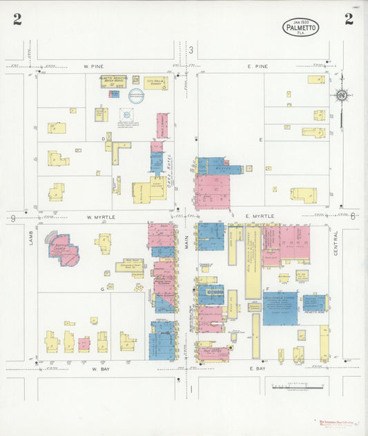 Sanborn Fire Insurance Map from Palmetto, Manatee County, Florida (1930), Sheet #0002 - Historic Sanborn Fire Insurance Map Print, vintage old map wall art, antique decor, genealogy gift, Florida Florida map