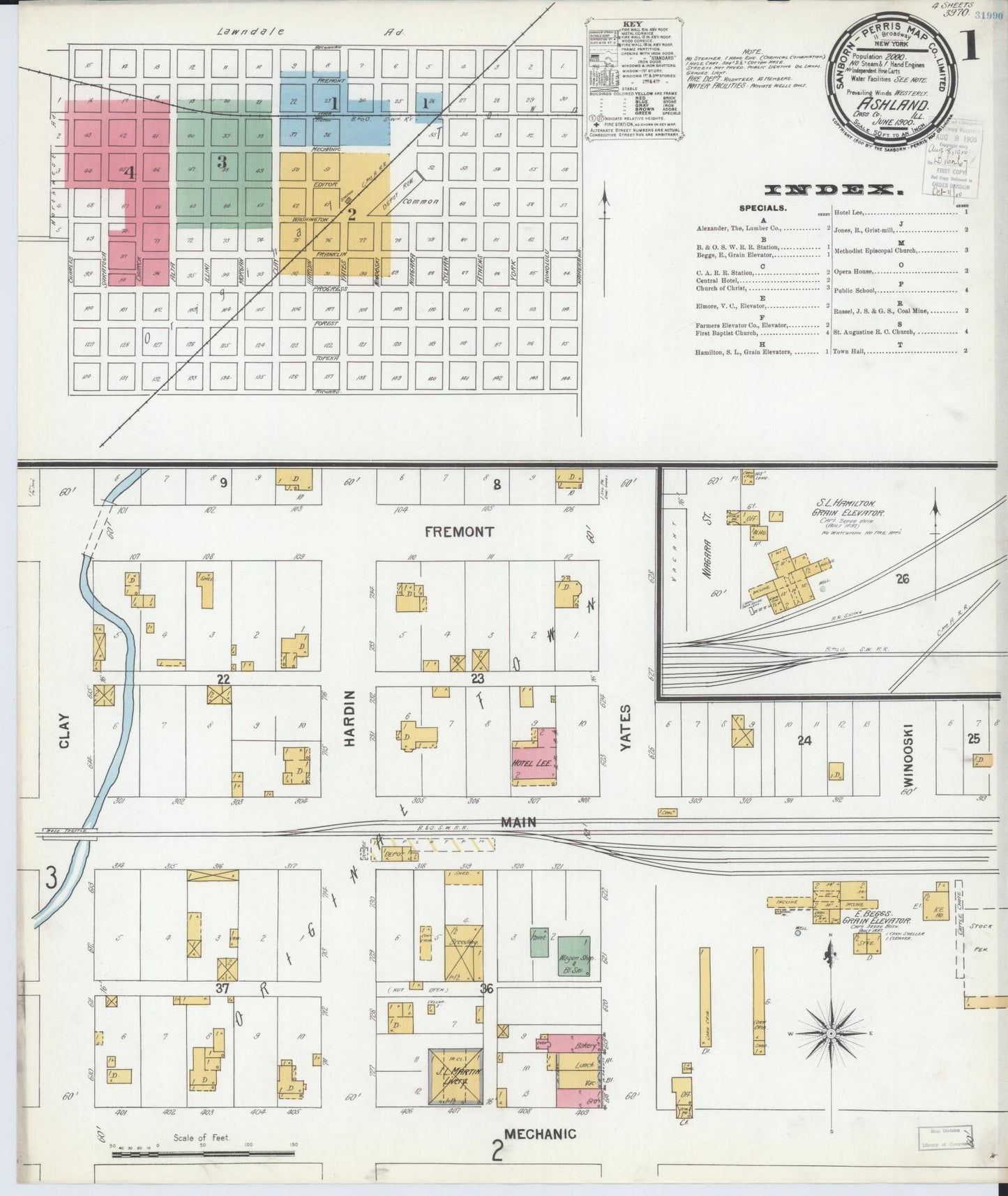 Sanborn Fire Insurance Map from Ashland, Cass County, Illinois (1900), Sheet #0001 - Historic Sanborn Fire Insurance Map Print, vintage old map wall art, antique decor, genealogy gift, Illinois Illinois map