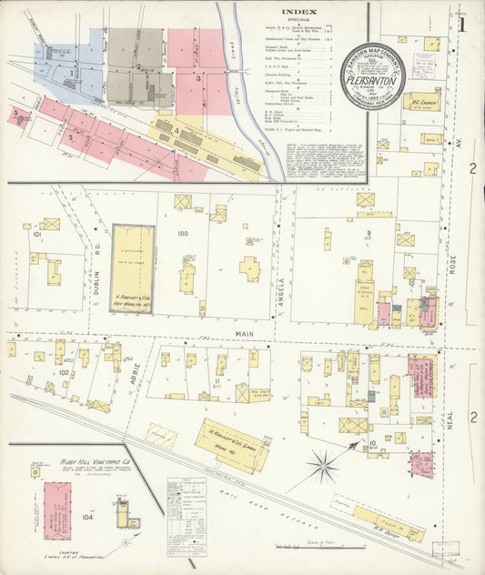 Sanborn Fire Insurance Map from Pleasanton, Alameda County, California (1903), Sheet #0001 - Complete Map Set gallery image, historic Sanborn map, vintage wall art, California California