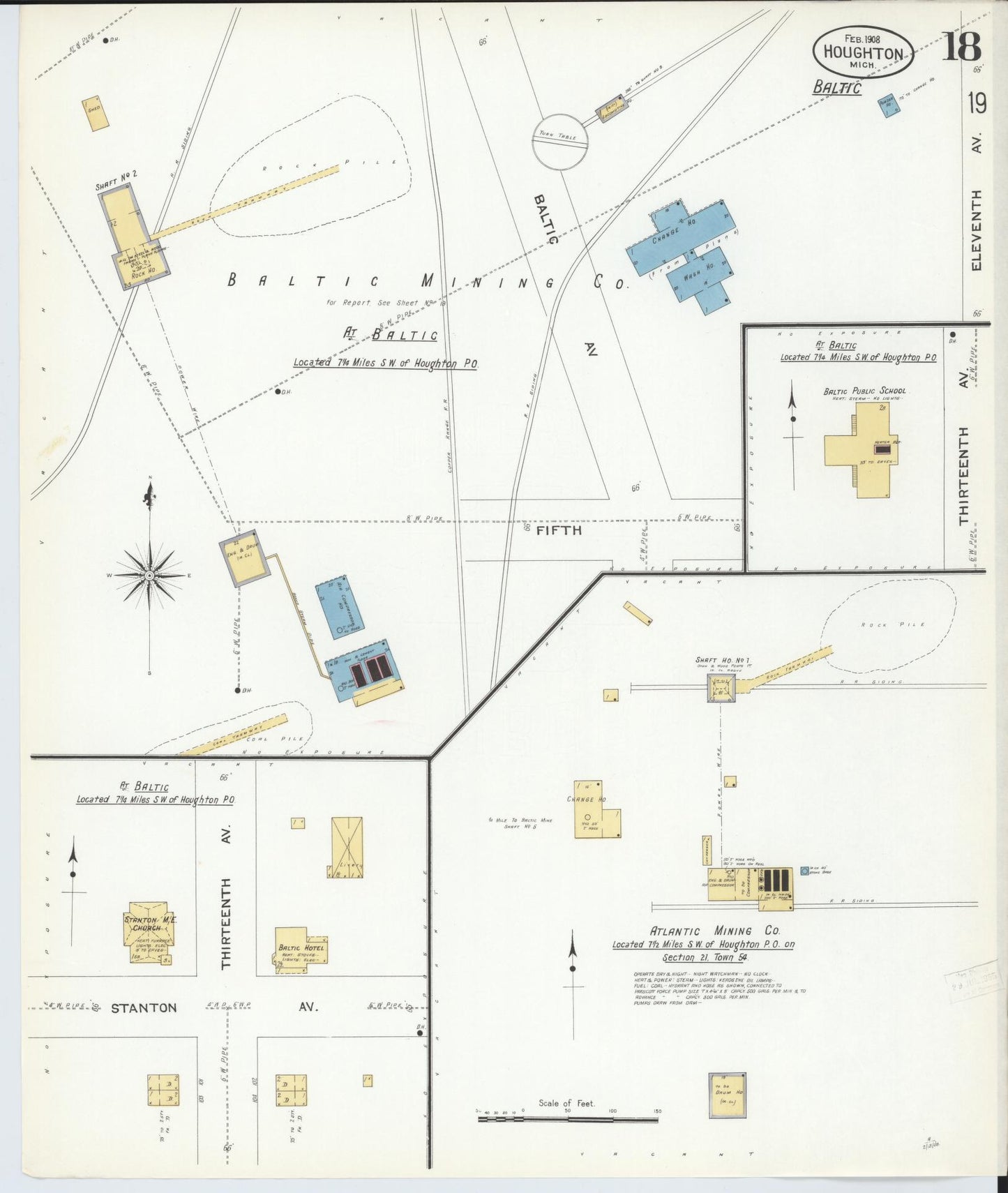 Sanborn Fire Insurance Map from Houghton, Houghton County, Michigan (1908), Sheet #0018 - Historic Sanborn Fire Insurance Map Print, vintage old map wall art, antique decor, genealogy gift, Michigan Michigan map