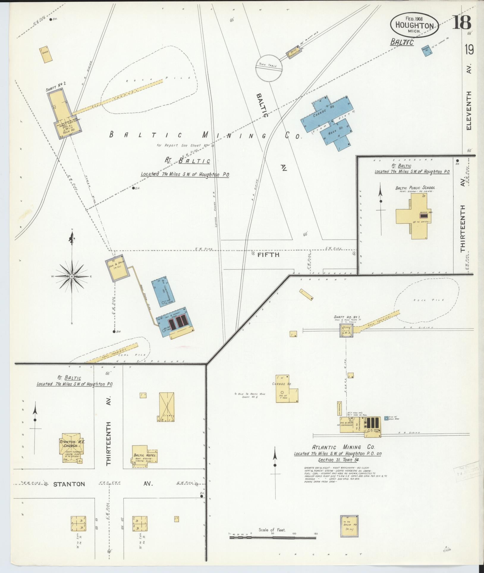 Sanborn Fire Insurance Map from Houghton, Houghton County, Michigan (1908), Sheet #0018 - Historic Sanborn Fire Insurance Map Print, vintage old map wall art, antique decor, genealogy gift, Michigan Michigan map