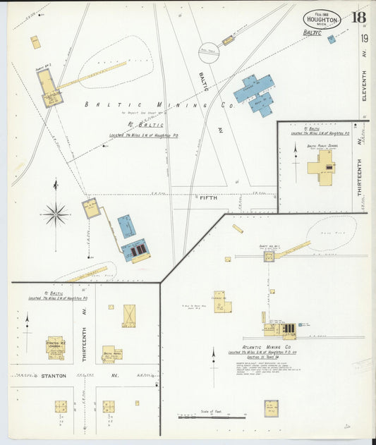 Sanborn Fire Insurance Map from Houghton, Houghton County, Michigan (1908), Sheet #0018 - Historic Sanborn Fire Insurance Map Print, vintage old map wall art, antique decor, genealogy gift, Michigan Michigan map