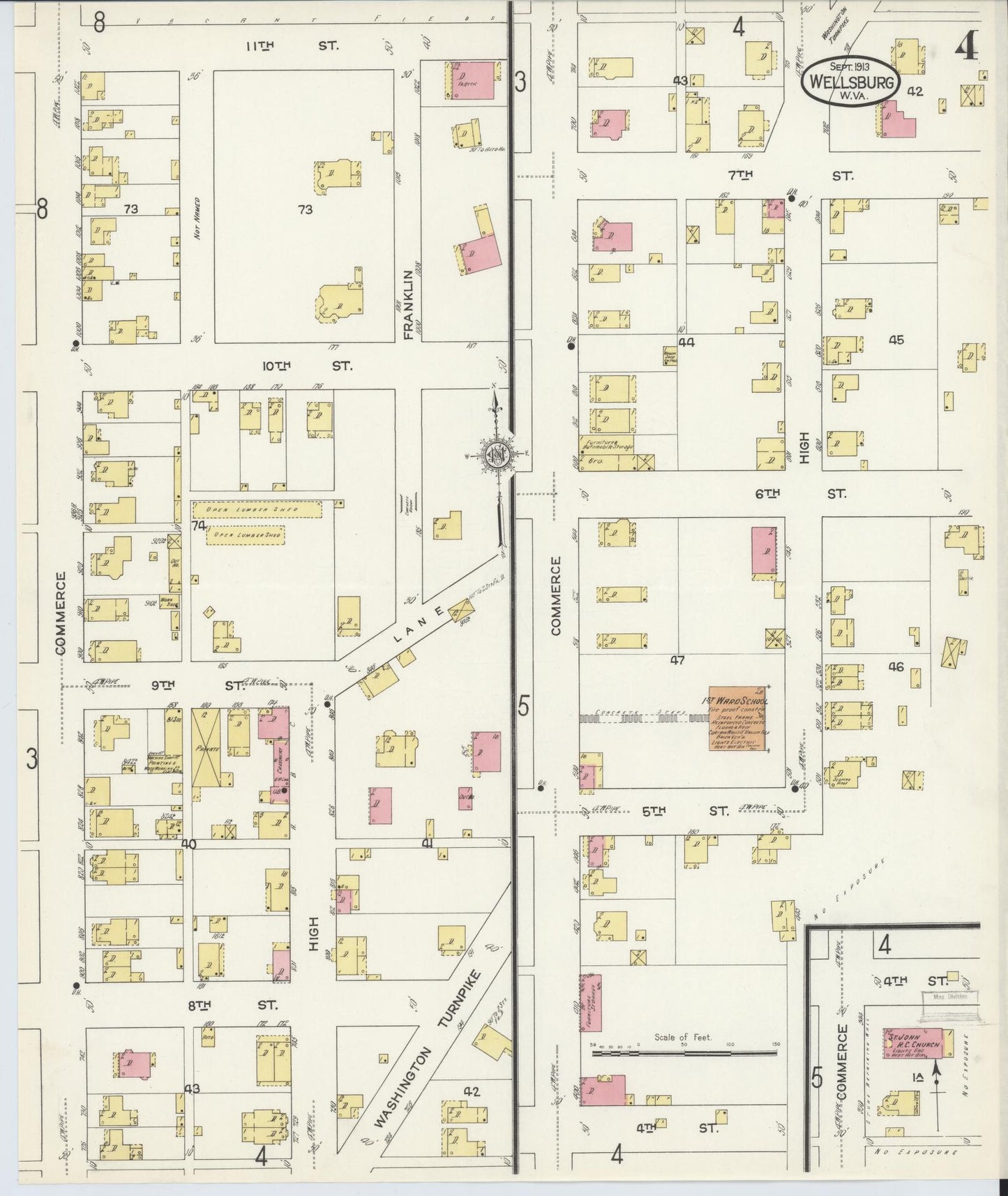 Sanborn Fire Insurance Map from Wellsburg, Brooke County, West Virginia (1913), Sheet #0004 - Complete Map Set gallery image, historic Sanborn map, vintage wall art, West Virginia West Virginia