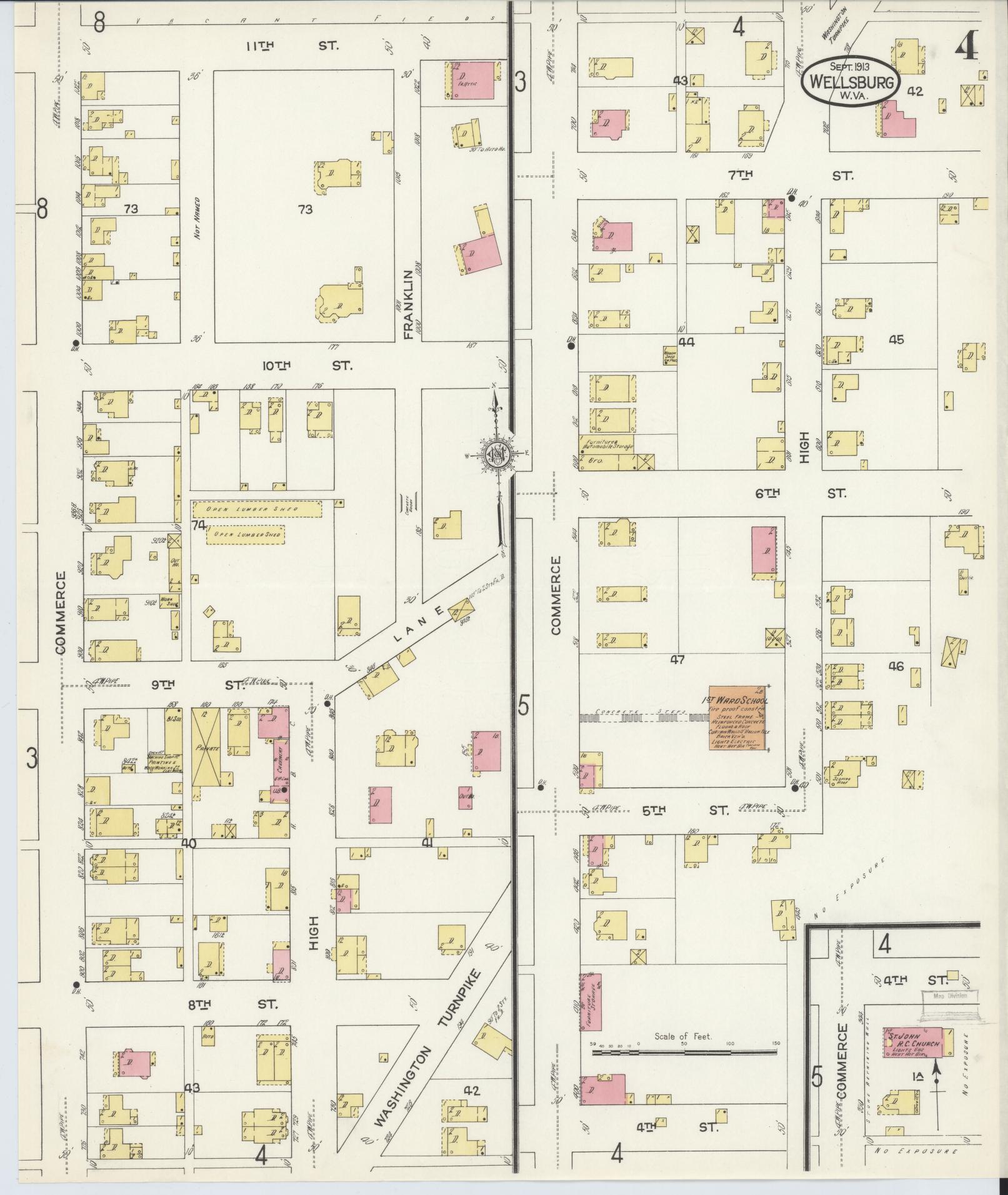 Sanborn Fire Insurance Map from Wellsburg, Brooke County, West Virginia (1913), Sheet #0004 - Complete Map Set gallery image, historic Sanborn map, vintage wall art, West Virginia West Virginia