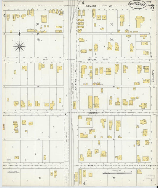 Sanborn Fire Insurance Map from West Palm Beach, Dade County, Florida (1903), Sheet #0003 - Historic Sanborn Fire Insurance Map Print, vintage old map wall art, antique decor, genealogy gift, Florida Florida map
