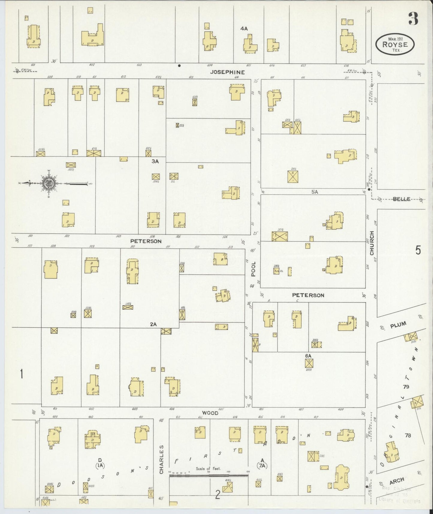 Sanborn Fire Insurance Map from Royse City, Rockwell County, Texas (1911), Sheet #0003 - Complete Map Set gallery image, historic Sanborn map, vintage wall art, Texas Texas
