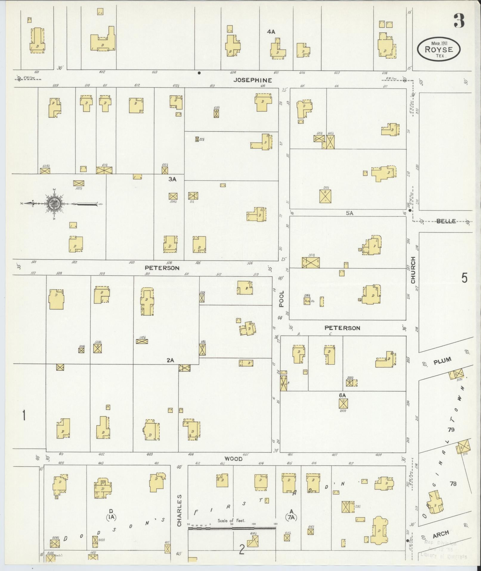 Sanborn Fire Insurance Map from Royse City, Rockwell County, Texas (1911), Sheet #0003 - Complete Map Set gallery image, historic Sanborn map, vintage wall art, Texas Texas