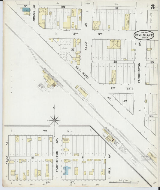 Sanborn Fire Insurance Map from Devils Lake, Ramsey County, North Dakota (1891), Sheet #0003 - Historic Sanborn Fire Insurance Map Print, vintage old map wall art, antique decor, genealogy gift, North Dakota North Dakota map