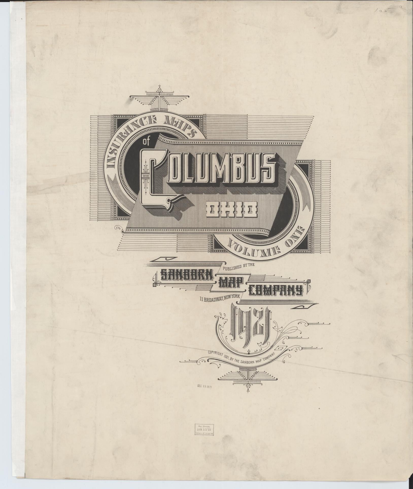Sanborn Fire Insurance Map from Columbus, Franklin County, Ohio (1921), Sheet #0001 - Historic Sanborn Fire Insurance Map Print, vintage old map wall art, antique decor, genealogy gift, Ohio Ohio map