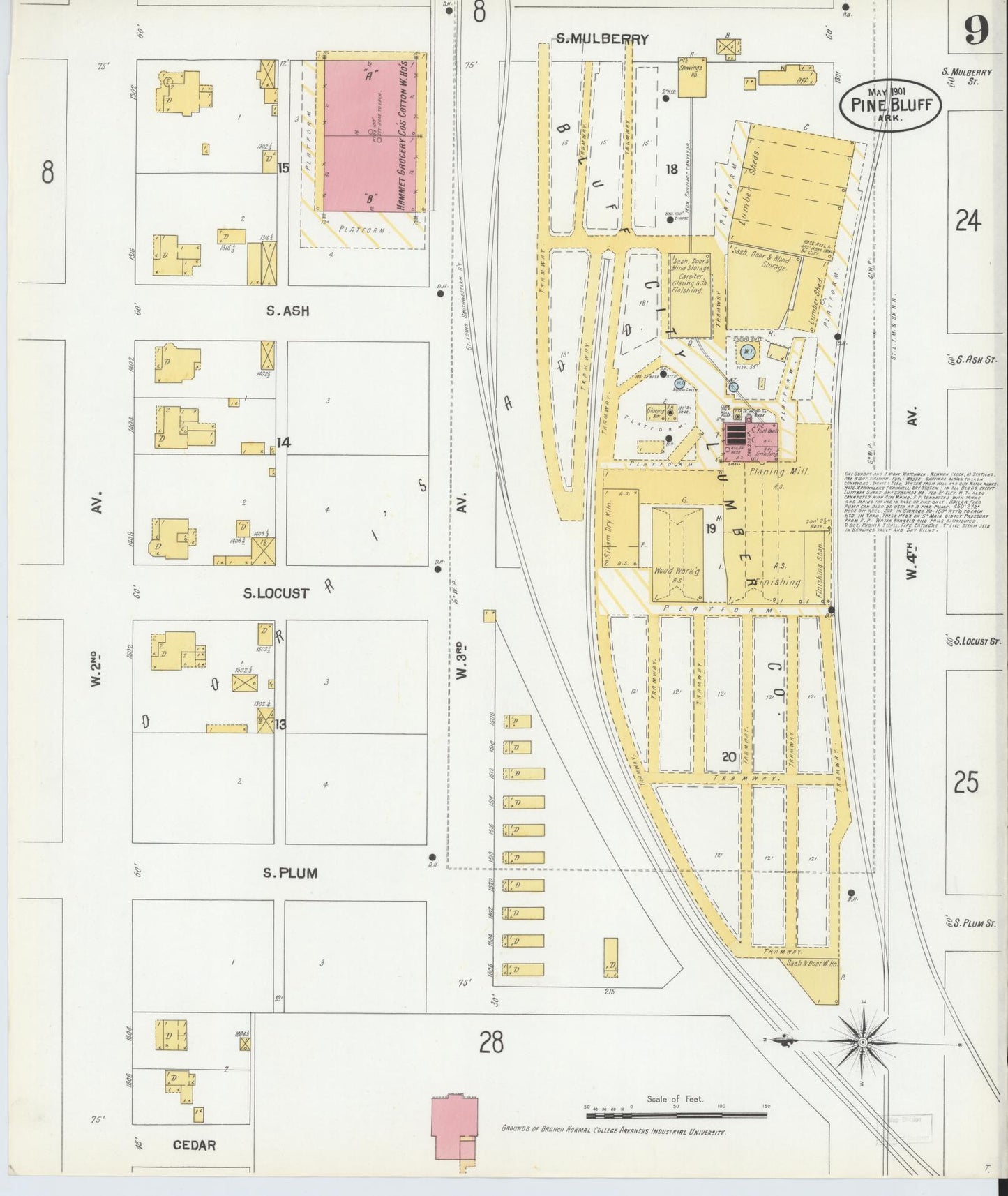 Sanborn Fire Insurance Map from Pine Bluff, Jefferson County, Arkansas (1901), Sheet #0009 - Complete Map Set gallery image, historic Sanborn map, vintage wall art, Arkansas Arkansas