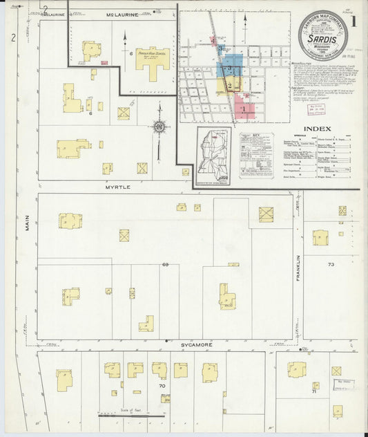 Sanborn Fire Insurance Map from Sardis, Panola County, Mississippi (1915), Sheet #0001 - Historic Sanborn Fire Insurance Map Print, vintage old map wall art, antique decor, genealogy gift, Mississippi Mississippi map