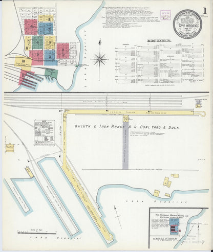 Sanborn Fire Insurance Map from Two Harbors, Lake County, Minnesota (1907), Sheet #0001 - Complete Map Set gallery image, historic Sanborn map, vintage wall art, Minnesota Minnesota