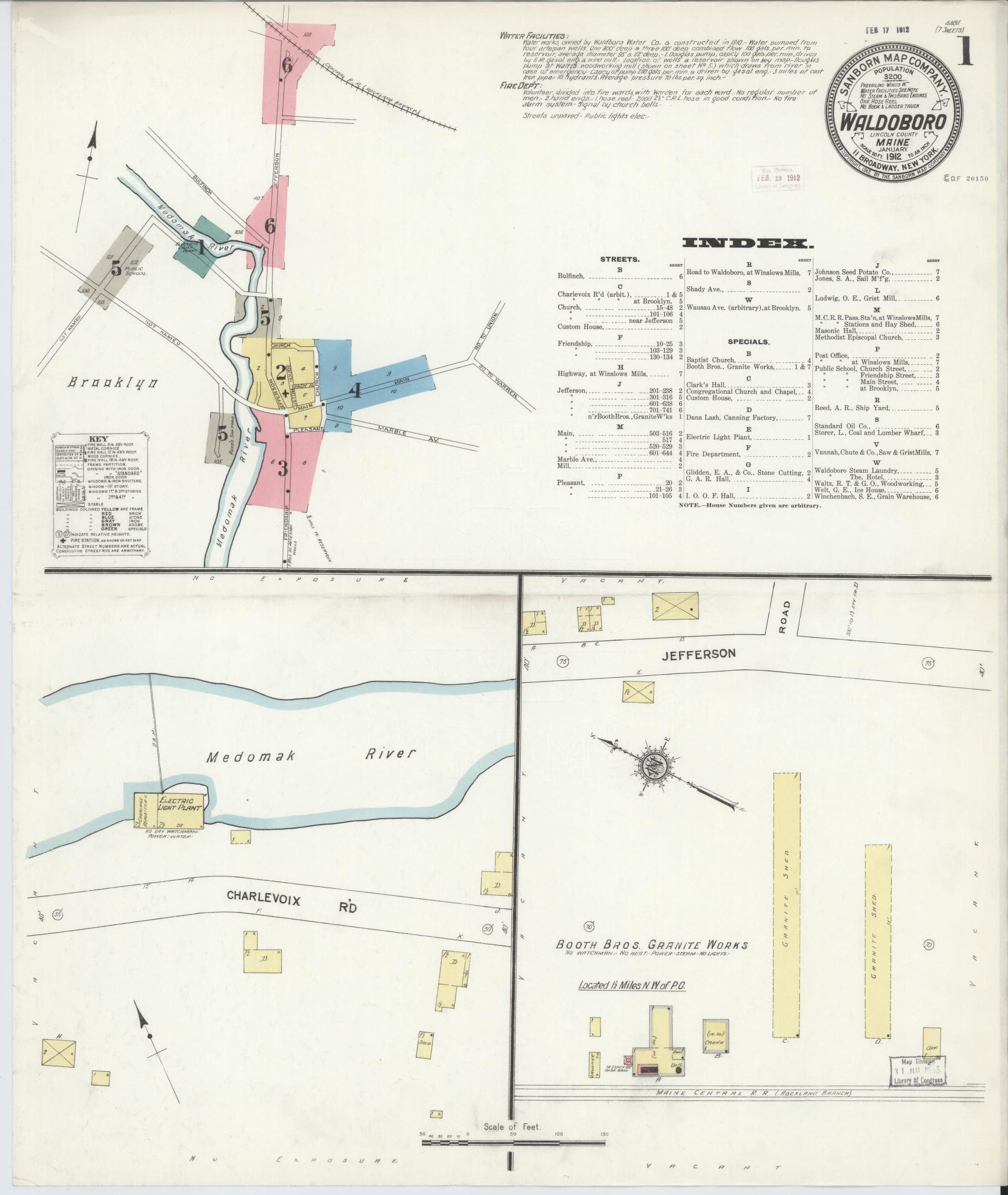 Sanborn Fire Insurance Map from Waldoboro, Lincoln County, Maine. (1912) – Historic Sanborn Fire Insurance Map Print