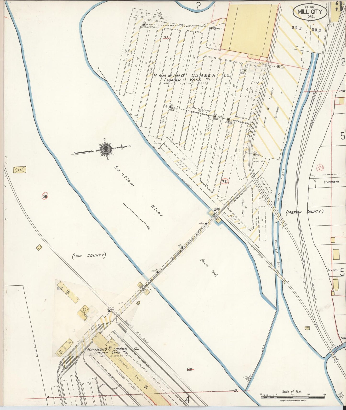 Sanborn Fire Insurance Map from Mill City, Linn And Marion Counties, Oregon (1931), Sheet #0003 - Historic Sanborn Fire Insurance Map Print, vintage old map wall art, antique decor, genealogy gift, Oregon Oregon map