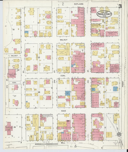 Sanborn Fire Insurance Map from Middleport, Meigs County, Ohio (1916), Sheet #0003 - Historic Sanborn Fire Insurance Map Print, vintage old map wall art, antique decor, genealogy gift, Ohio Ohio map