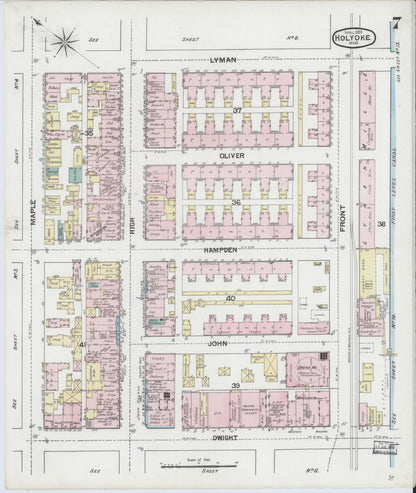 Sanborn Fire Insurance Map from Holyoke, Hampden County, Massachusetts (1889), Sheet #0007 - Complete Map Set gallery image, historic Sanborn map, vintage wall art, Massachusetts Massachusetts