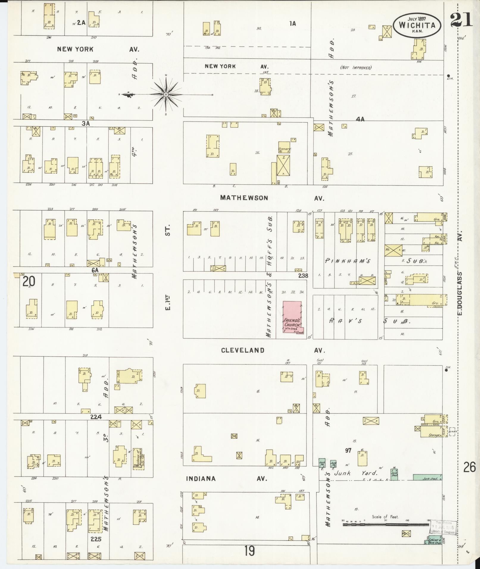 Sanborn Fire Insurance Map from Wichita, Sedgwick County, Kansas (1897), Sheet #0021 - Complete Map Set gallery image, historic Sanborn map, vintage wall art, Kansas Kansas