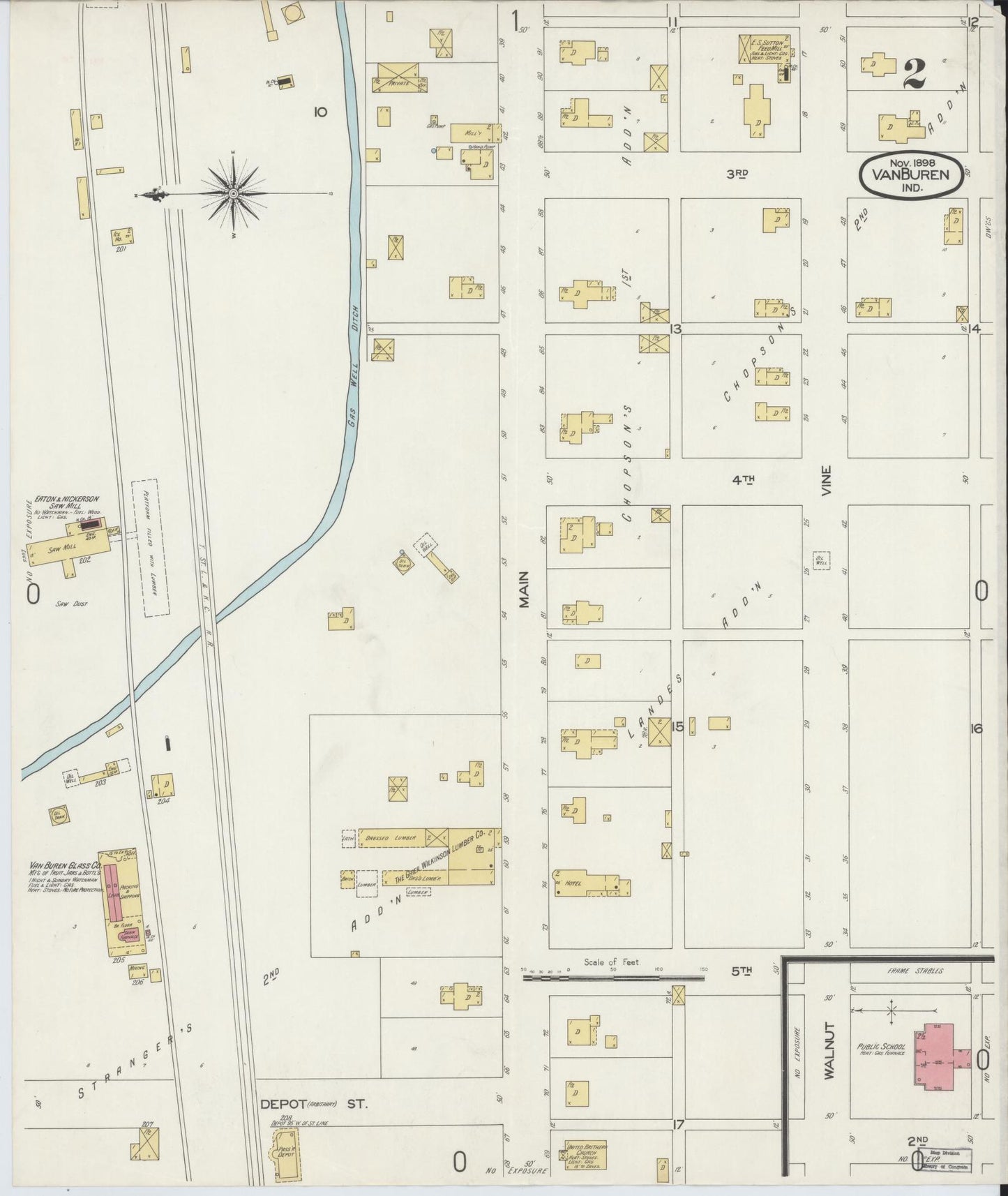 Sanborn Fire Insurance Map from Van Buren, Grant County, Indiana (1898), Sheet #0002 - Complete Map Set gallery image, historic Sanborn map, vintage wall art, Indiana Indiana