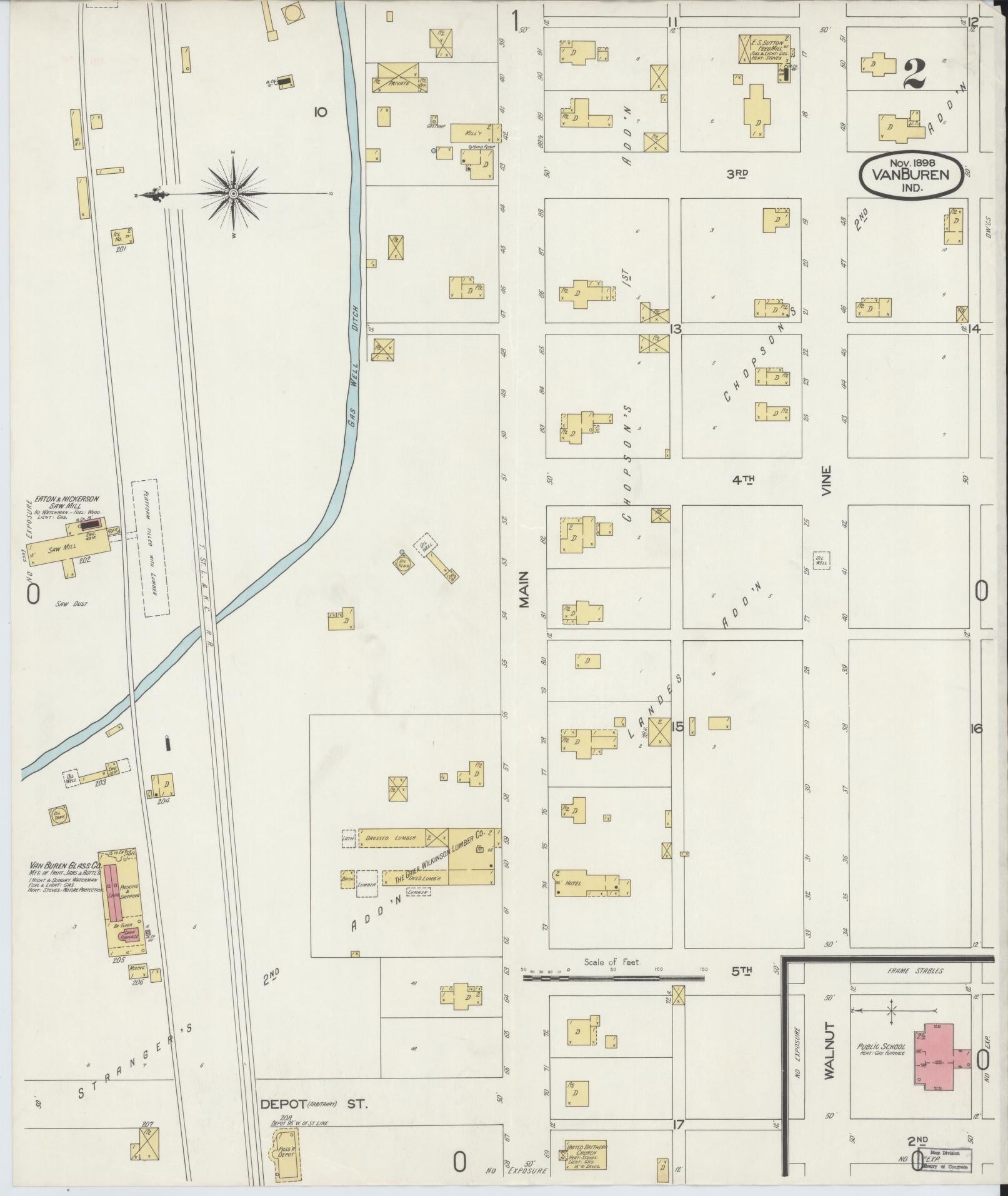 Sanborn Fire Insurance Map from Van Buren, Grant County, Indiana (1898), Sheet #0002 - Complete Map Set gallery image, historic Sanborn map, vintage wall art, Indiana Indiana