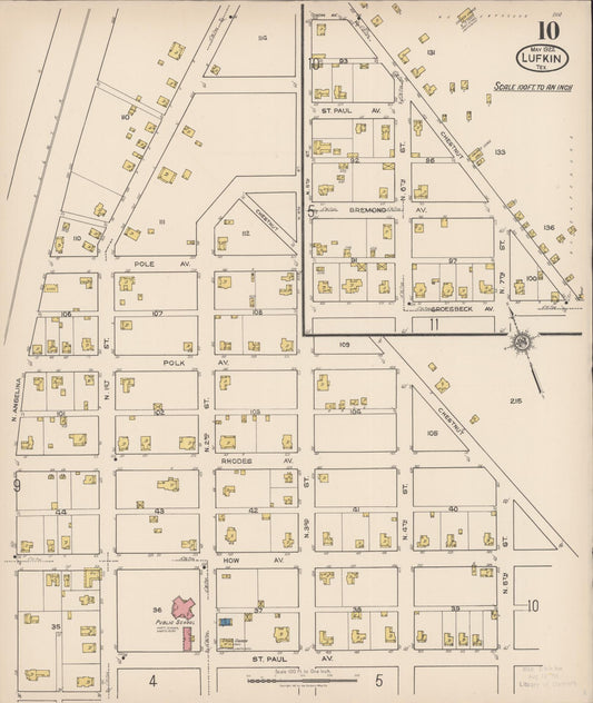 Sanborn Fire Insurance Map from Lufkin, Angelina County, Texas (1922), Sheet #0010 - Historic Sanborn Fire Insurance Map Print, vintage old map wall art, antique decor, genealogy gift, Texas Texas map