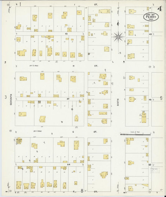 Sanborn Fire Insurance Map from Perry, Noble County, Oklahoma (1907), Sheet #0004 - Historic Sanborn Fire Insurance Map Print, vintage old map wall art, antique decor, genealogy gift, Oklahoma Oklahoma map