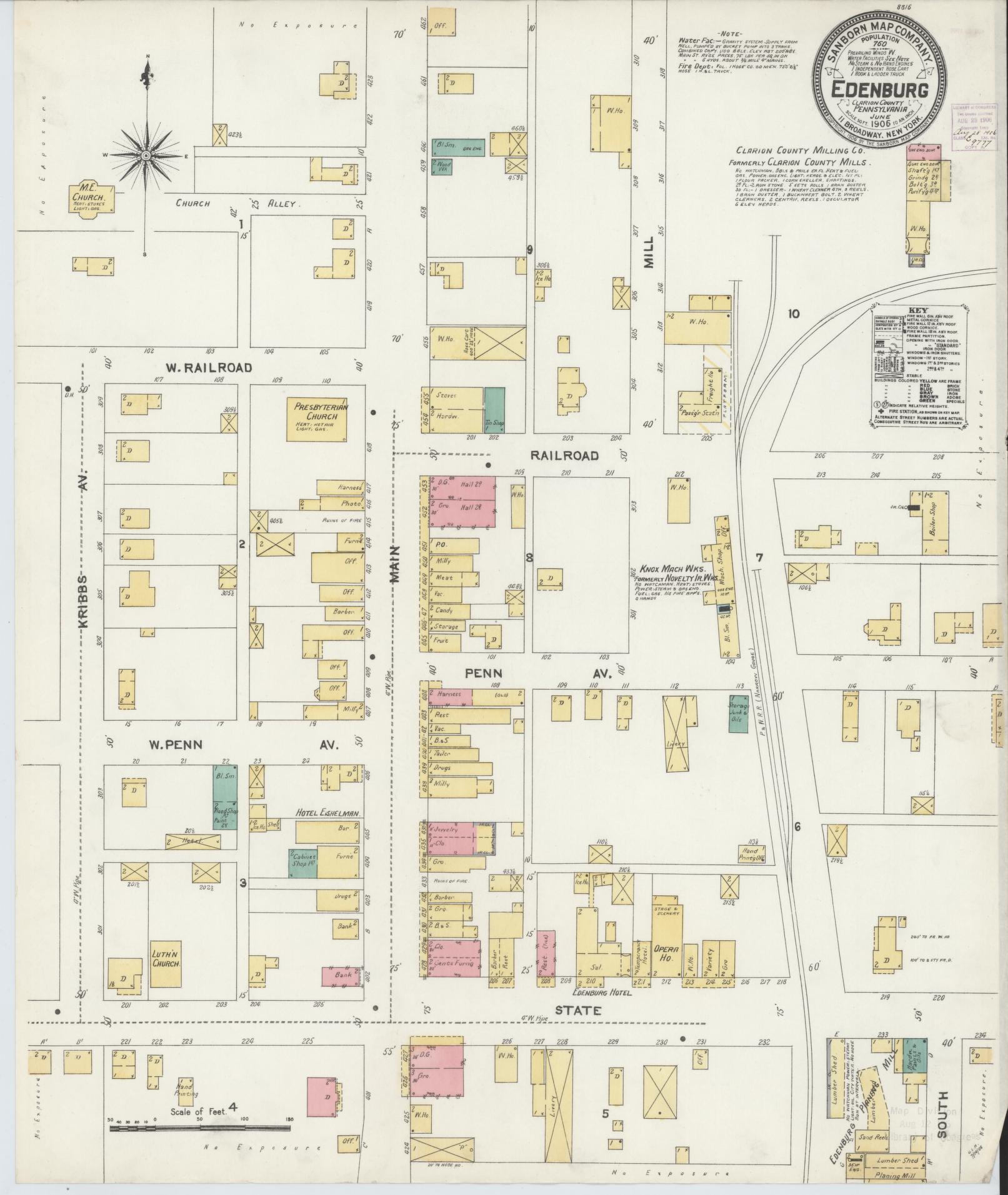 Sanborn Fire Insurance Map from Edenburg, Clarion County, Pennsylvania (1906), Sheet #0001 - Historic Sanborn Fire Insurance Map Print, vintage old map wall art, antique decor, genealogy gift, Pennsylvania Pennsylvania map