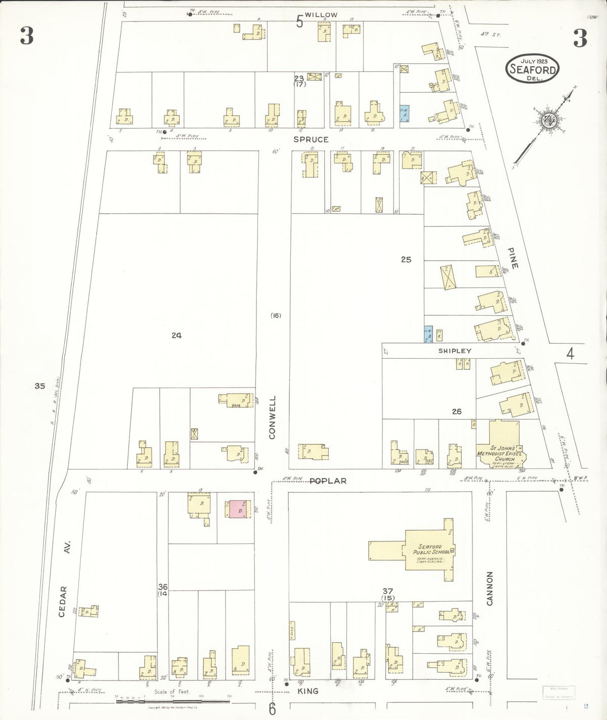 Sanborn Fire Insurance Map from Seaford, Sussex County, Delaware (1923), Sheet #0003 - Historic Sanborn Fire Insurance Map Print, vintage old map wall art, antique decor, genealogy gift, Delaware Delaware map