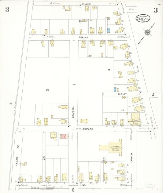 Sanborn Fire Insurance Map from Seaford, Sussex County, Delaware (1923), Sheet #0003 - Historic Sanborn Fire Insurance Map Print, vintage old map wall art, antique decor, genealogy gift, Delaware Delaware map