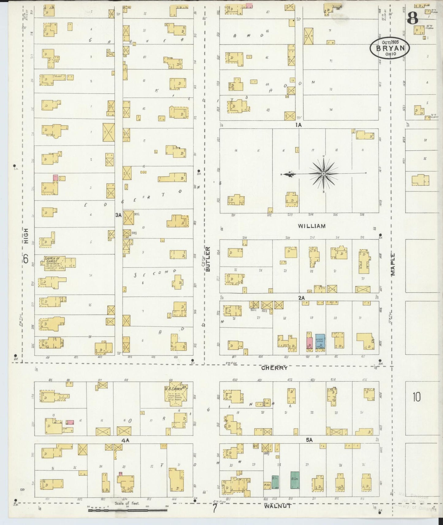 Sanborn Fire Insurance Map from Bryan, Williams County, Ohio (1905), Sheet #0008 - Historic Sanborn Fire Insurance Map Print, vintage old map wall art, antique decor, genealogy gift, Ohio Ohio map