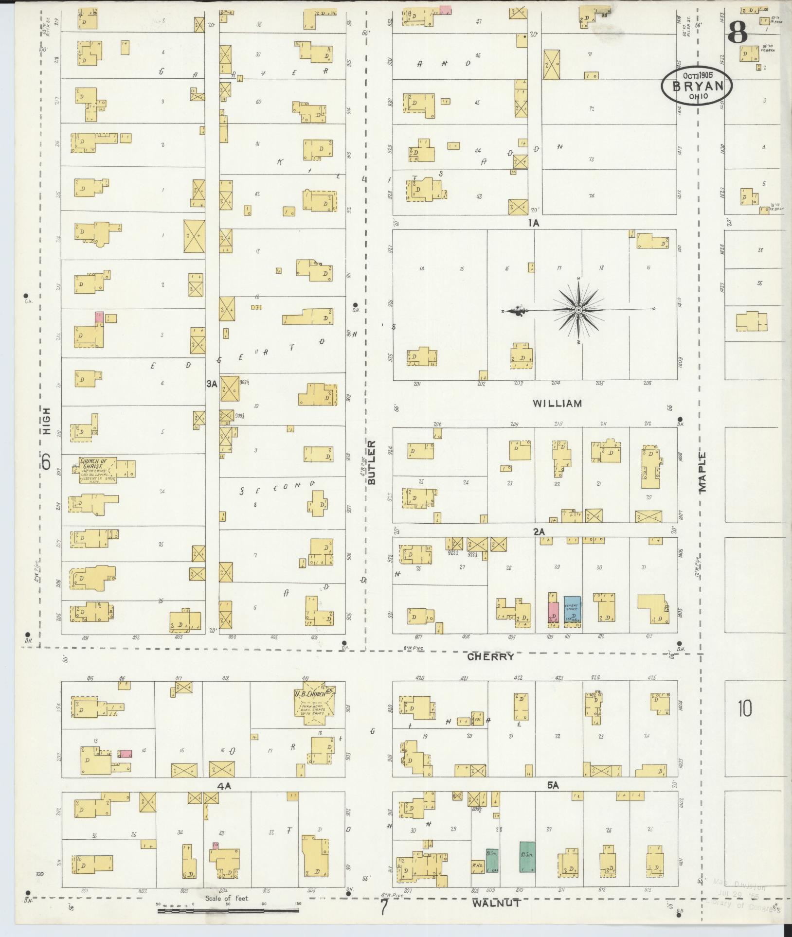 Sanborn Fire Insurance Map from Bryan, Williams County, Ohio (1905), Sheet #0008 - Historic Sanborn Fire Insurance Map Print, vintage old map wall art, antique decor, genealogy gift, Ohio Ohio map