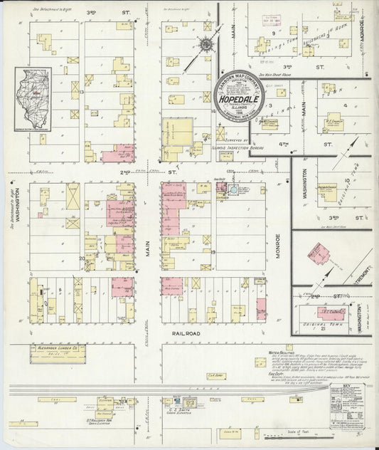 Sanborn Fire Insurance Map from Hopedale, Tazewell County, Illinois (1914), Sheet #0001 - Historic Sanborn Fire Insurance Map Print, vintage old map wall art, antique decor, genealogy gift, Illinois Illinois map