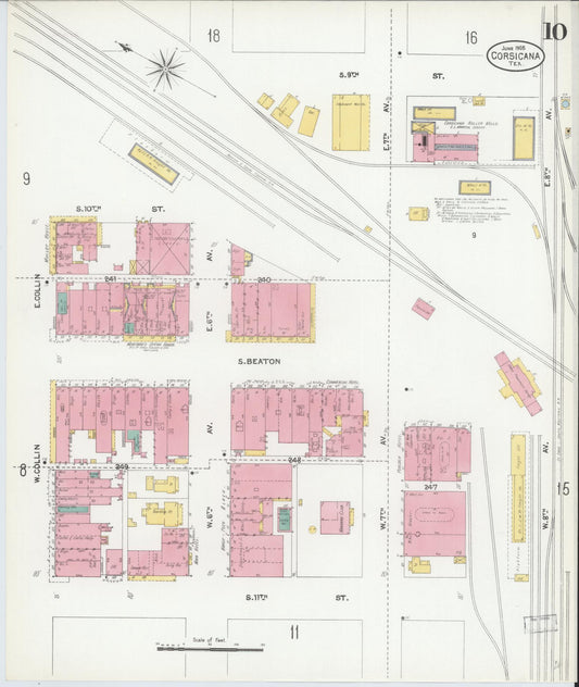 Sanborn Fire Insurance Map from Corsicana, Navarro County, Texas (1905), Sheet #0010 - Historic Sanborn Fire Insurance Map Print, vintage old map wall art, antique decor, genealogy gift, Texas Texas map