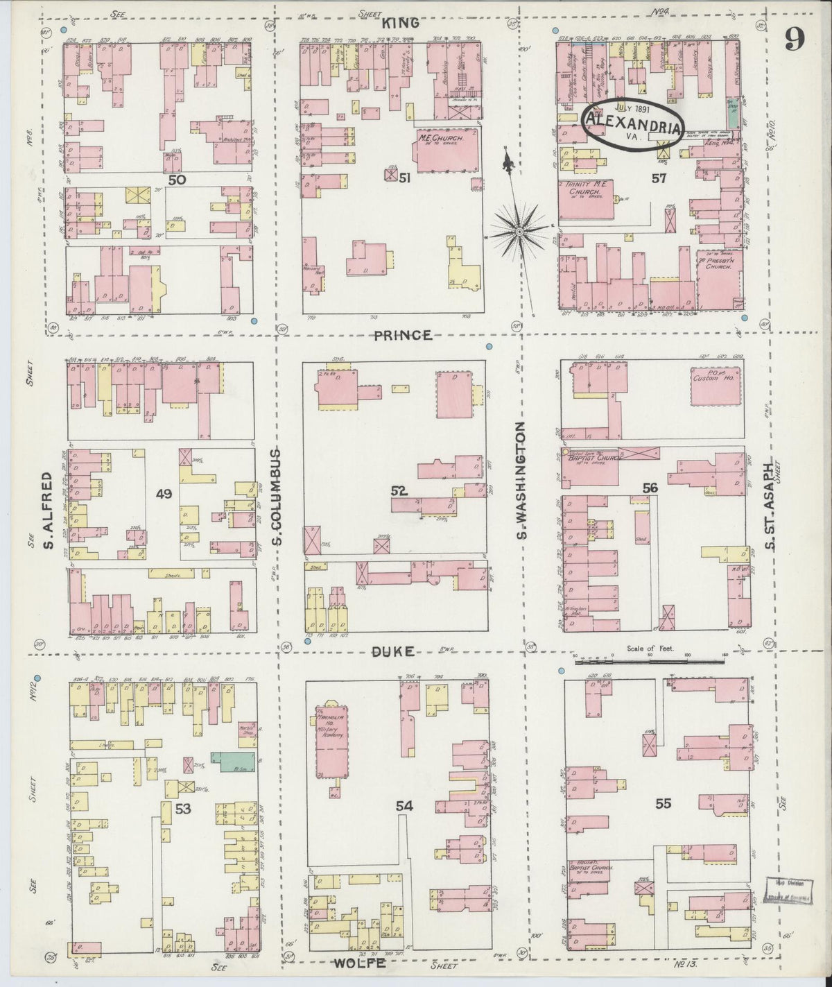 Sanborn Fire Insurance Map from Alexandria, Independent Cities, Virginia (1891), Sheet #0009 - Complete Map Set gallery image, historic Sanborn map, vintage wall art, Virginia Virginia