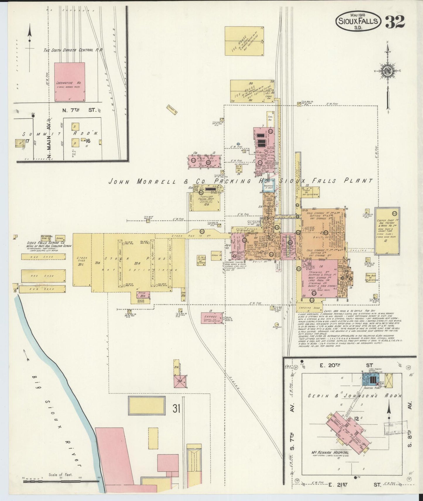 Sanborn Fire Insurance Map from Sioux Falls, Minnehaha County, South Dakota (1916), Sheet #0032 - Complete Map Set gallery image, historic Sanborn map, vintage wall art, South Dakota South Dakota