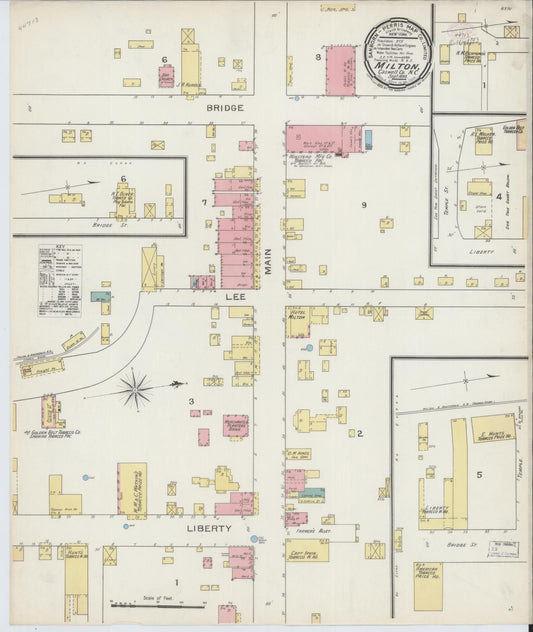 Sanborn Fire Insurance Map from Milton, Caswell County, North Carolina (1893), Sheet #0001 - Historic Sanborn Fire Insurance Map Print, vintage old map wall art, antique decor, genealogy gift, North Carolina North Carolina map