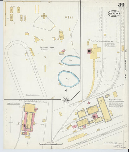 Sanborn Fire Insurance Map from Newark, Licking County, Ohio (1905), Sheet #0039 - Historic Sanborn Fire Insurance Map Print, vintage old map wall art, antique decor, genealogy gift, Ohio Ohio map