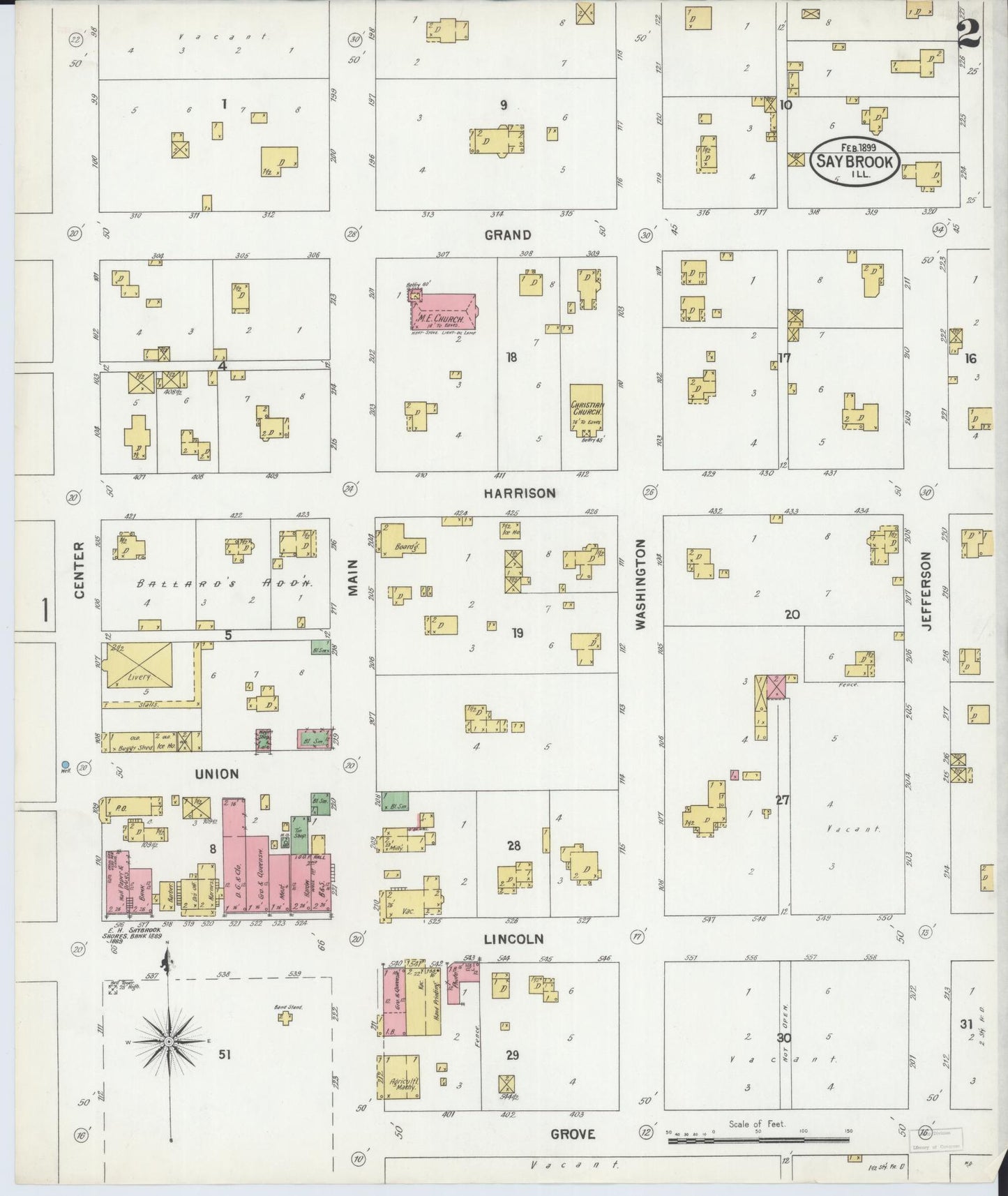 Sanborn Fire Insurance Map from Saybrook, McLean County, Illinois (1899), Sheet #0002 - Complete Map Set gallery image, historic Sanborn map, vintage wall art, Illinois Illinois