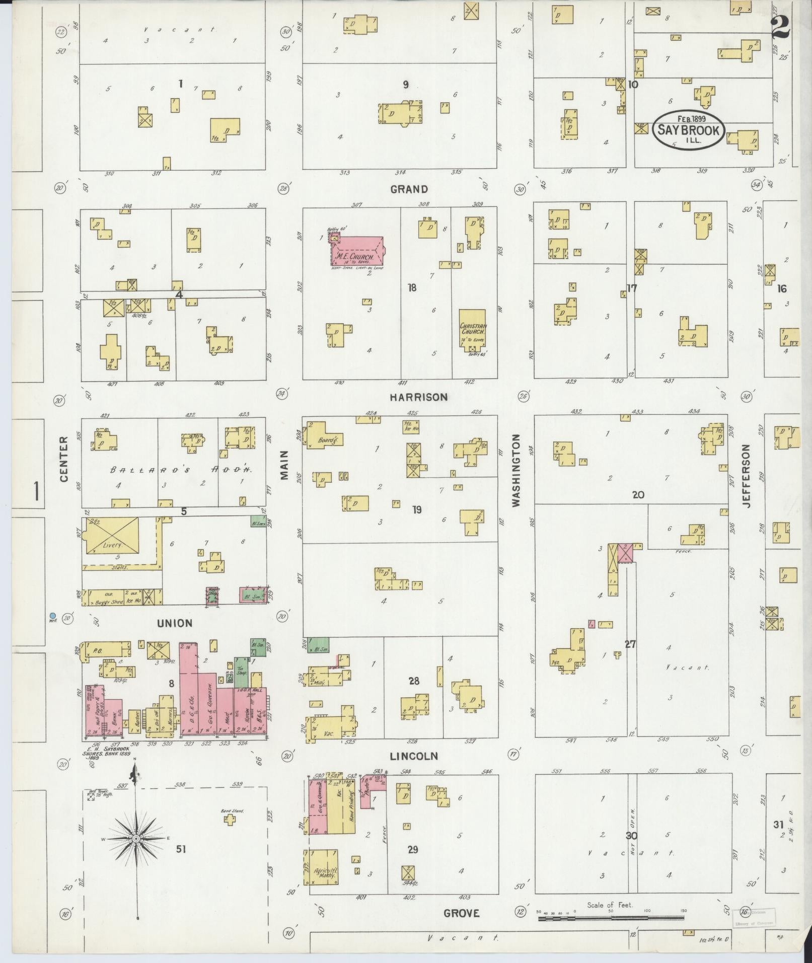 Sanborn Fire Insurance Map from Saybrook, McLean County, Illinois (1899), Sheet #0002 - Complete Map Set gallery image, historic Sanborn map, vintage wall art, Illinois Illinois