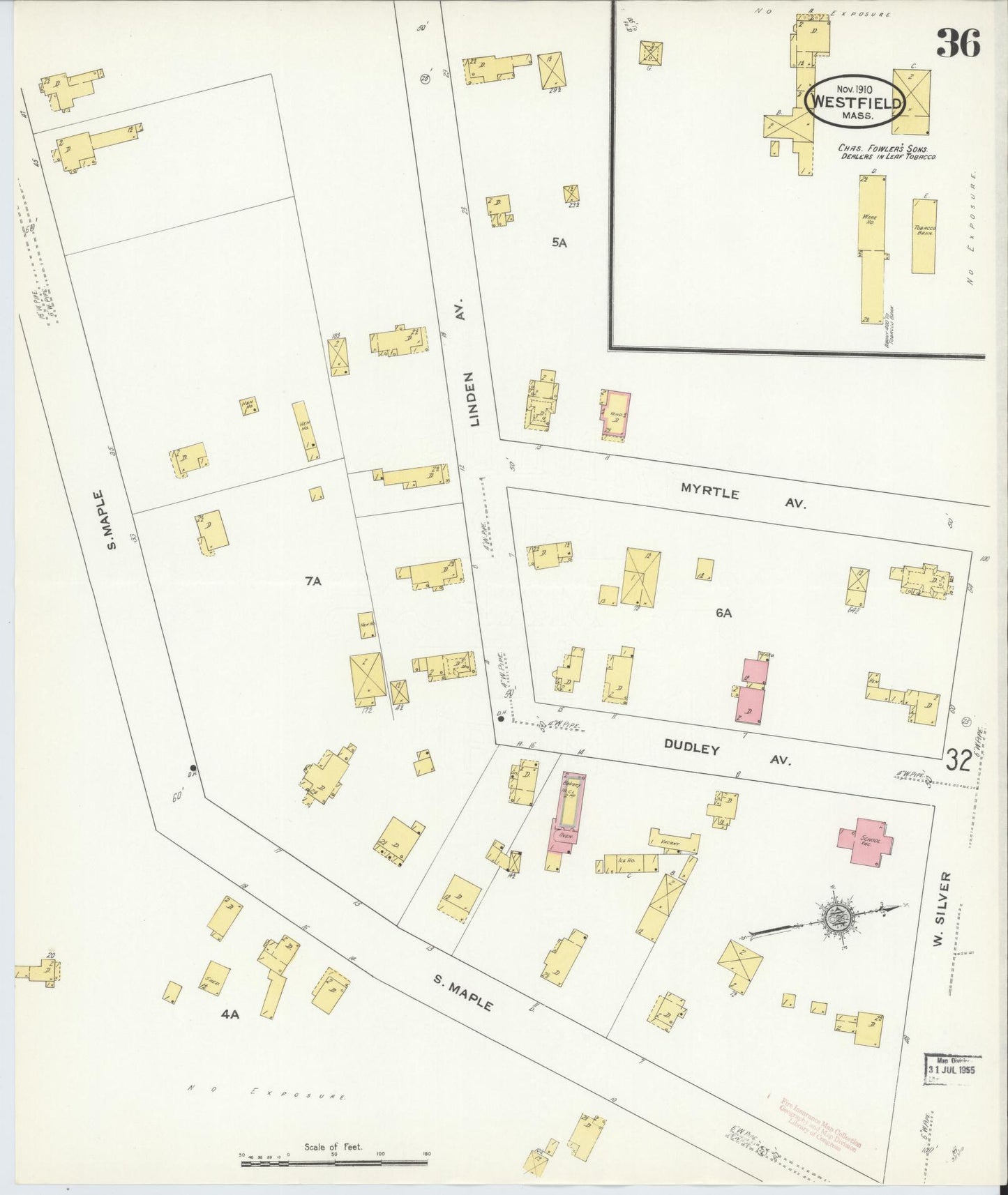 Sanborn Fire Insurance Map from Westfield, Hampden County, Massachusetts (1910), Sheet #0036 - Complete Map Set gallery image, historic Sanborn map, vintage wall art, Massachusetts Massachusetts